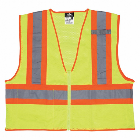MCR SAFETY WCCL2LX2 High Visibility Vest, ANSI Class 2, U, 2XL, Lime, Solid Polyester, Zipper, ANSI Class 2 | CT2QGB 55KY06