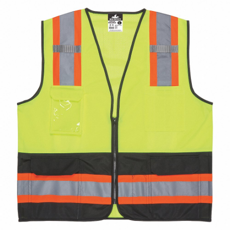 MCR SAFETY WCCL2MLSZX2 High Visibility Vest, ANSI Class 2, U, 2XL, Lime, Solid Polyester, Zipper | CT2QFY 55KY13