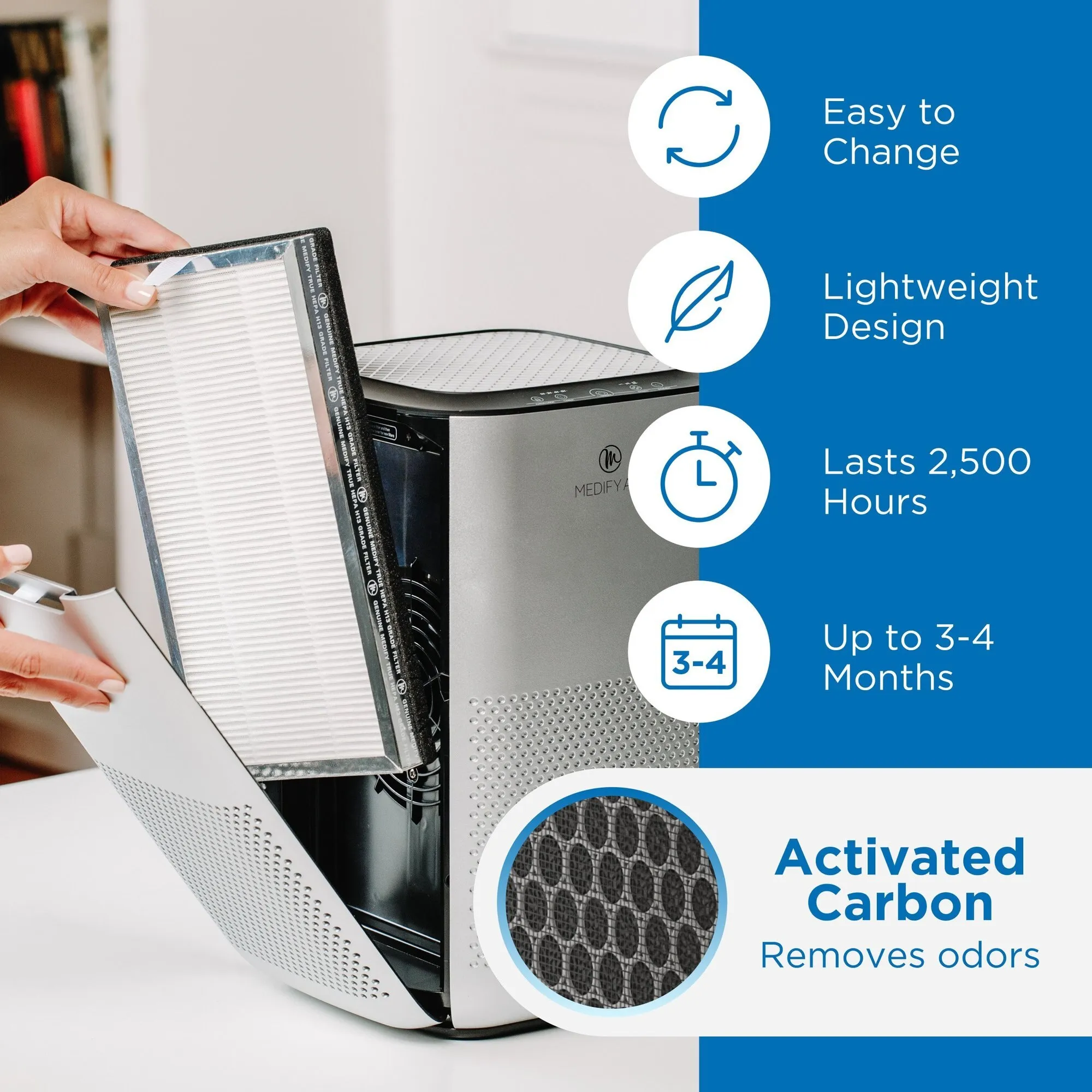 Medify MA15 Air Purifier with H13 True HEPA Filter 330 sq ft Coverage Silver