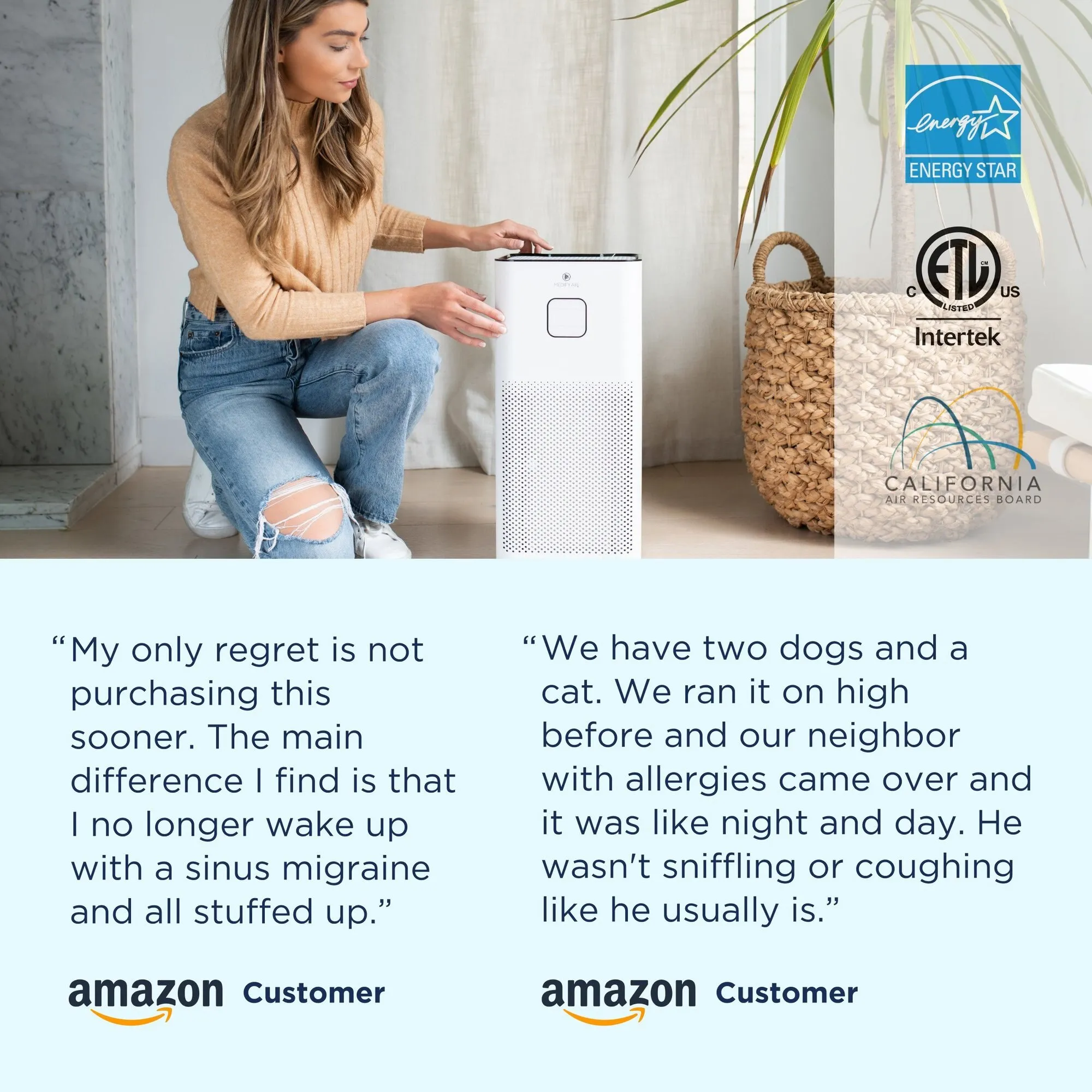 Medify MA50 Air Purifier with H13 HEPA filter 550 Sq Ft White