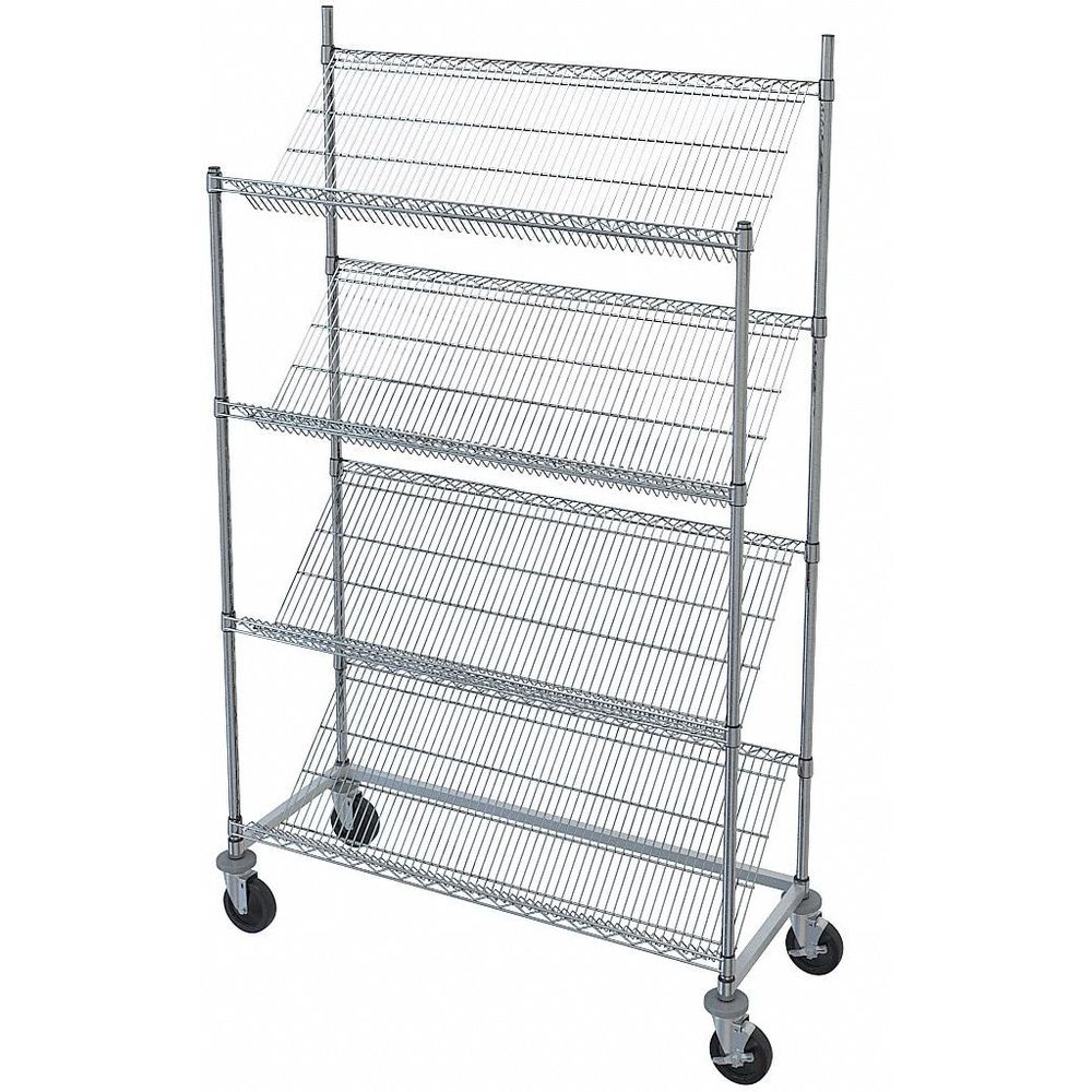 Slanted Shelf Wire Cart, 600 Lbs. Load Capacity, 48 x 18 x 77-7/8 Inch, Steel