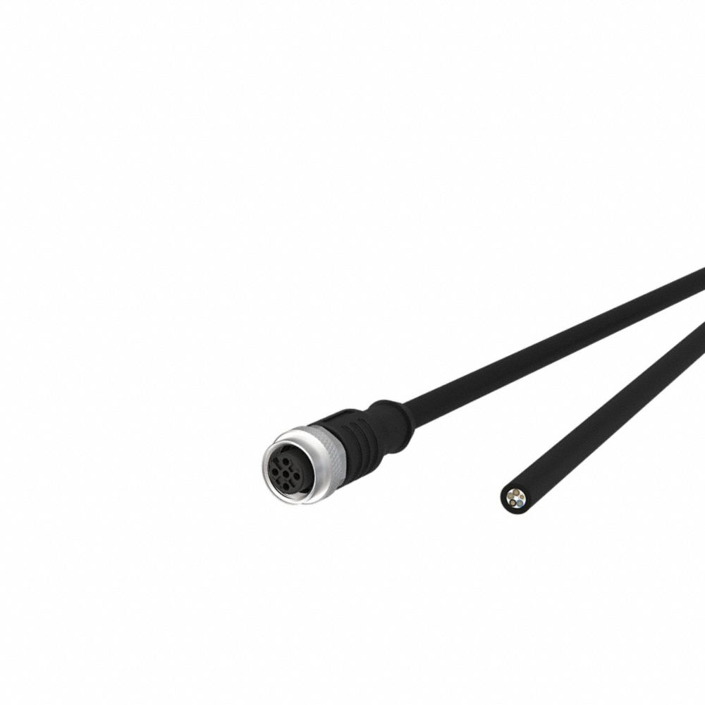 Sensor Cable, M12 Male Straight X Bare Wire, 5 Pins, Black, 1 m Cable Lg, 4 A Max Current