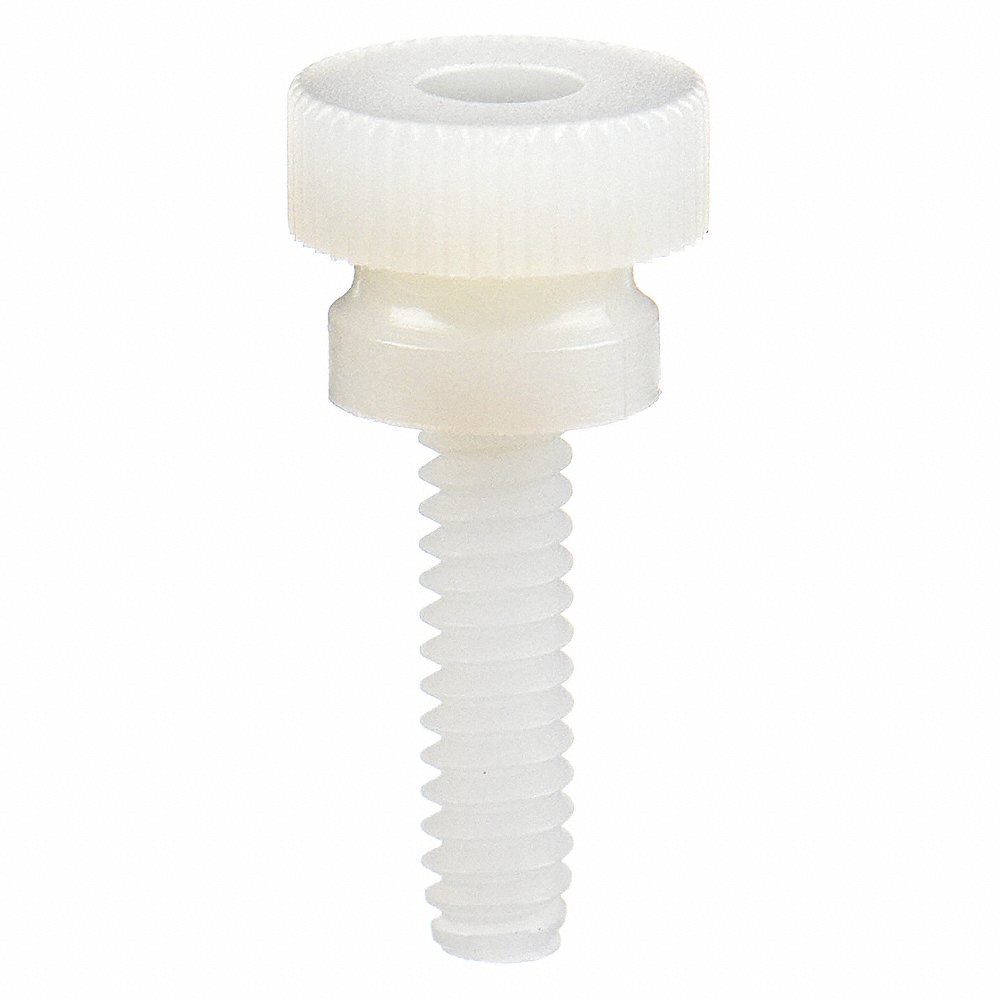 Thumb Screw, 3/8 In - 16 Thread Size, 1/2 In Lg., 0.43 In Head Ht., Pln, Knurled, Nylon