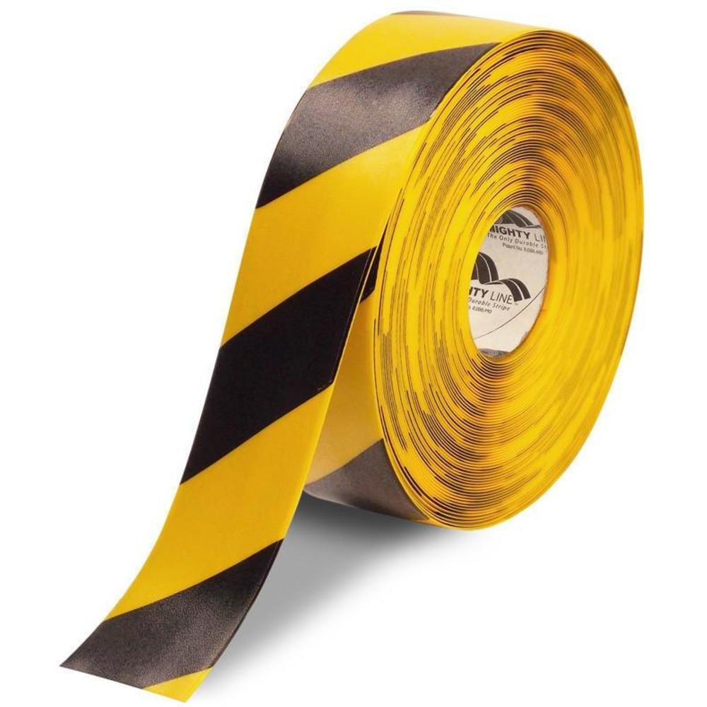 MIGHTY LINE 3RYCHV Industrial Floor Tape, 3 Width, Yellow with Black Chevrons, 100 ft Long | AX3KJE