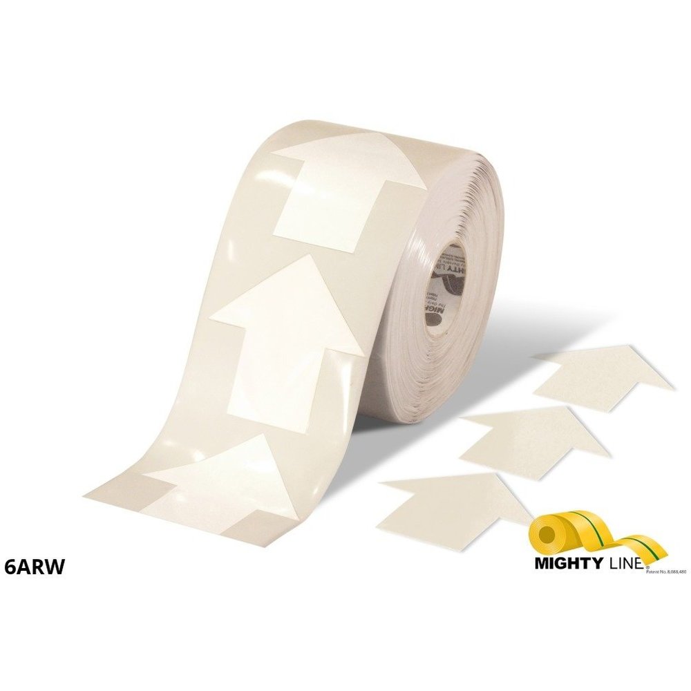 MIGHTY LINE 6ARW Industrial Floor Tape Marker, 6 Width, White, 200 Arrow Tape, 100 ft Long | AX3KLQ
