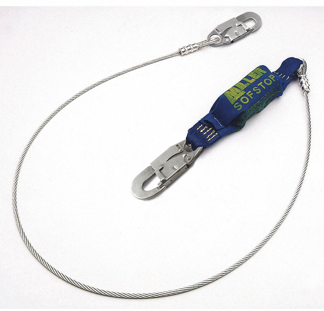 Shock-Absorbing Lanyard, 310 Lb Capacity, Visual Load Indicator, 1 Legs, Blue