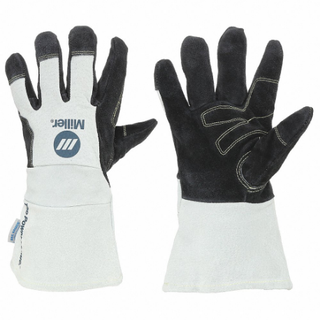 Welding Gloves, Keystone Thumb, Gauntlet Cuff, Premium, White/Black Pigsk Inch Size