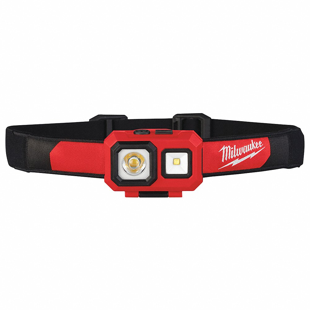 Headlamp, 450 lm Max Brightness, 25 hr Max Run Time, 100 m Max Beam Distance, Black/Red