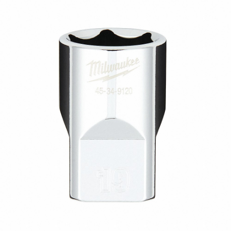 MILWAUKEE 45-34-9120 Standard Socket, 1/2 Inch Drive Size, 19.00 mm Socket Size, 6-Point, Std, Chrome | CT3PDQ 60RH93