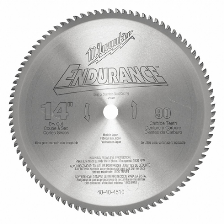 MILWAUKEE 48-40-4510 Circular Saw Blade, 14 Inch Blade Dia, 90 Teeth, 0.087 Inch Cut Width, 1 Inch Arbor Size | CT3HHT 706W88