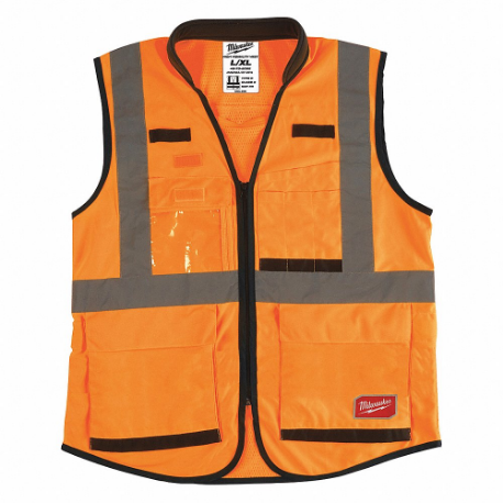 MILWAUKEE 48-73-5093 High Visibility Vest, ANSI Class 2, X, 2XL/3XL, Orange, Solid Polyester, Zipper, Double | CT3KWP 55FF31