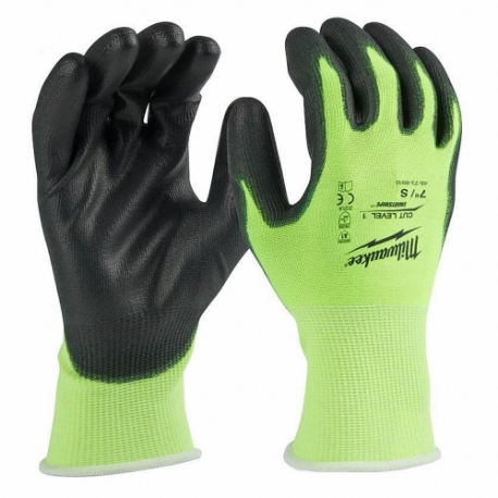 MILWAUKEE 48-73-8914 Work Gloves, 2XL 11, Smooth, Polyurethane, Palm, Dipped, ANSI Abrasion Level 3, Lime | CT3KFU 787UN5