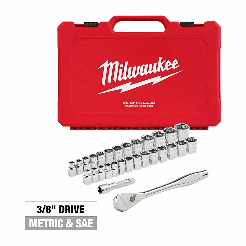 Socket Set, 3/8 Inch Drive Size, 29 Piece, Chrome