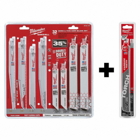 MILWAUKEE 49-22-1132, 48-00-5202 Blade Set, 7 Teeth Per Inch, 6 In/8 In/9 Inch Blade Length, 3/4 to 1 Inch Height | CP2HNM 377PG7