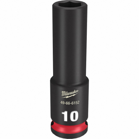 MILWAUKEE 49-66-6152 Deep Impact Socket, 3/8 Inch Drive Size, 10 mm Socket Size, 6-Point, Deep, Black Phosphate | CT3LNJ 61DK69