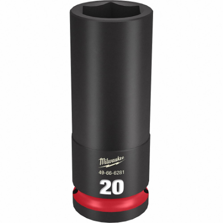 MILWAUKEE 49-66-6281 Deep Impact Socket, 1/2 Inch Drive Size, 20 mm Socket Size, 6-Point, Deep, Black Phosphate | CT3LKA 61DL65
