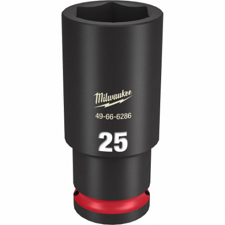 MILWAUKEE 49-66-6286 Deep Impact Socket, 1/2 Inch Drive Size, 25 mm Socket Size, 6-Point, Deep, Black Phosphate | CT3LKF 61DL70