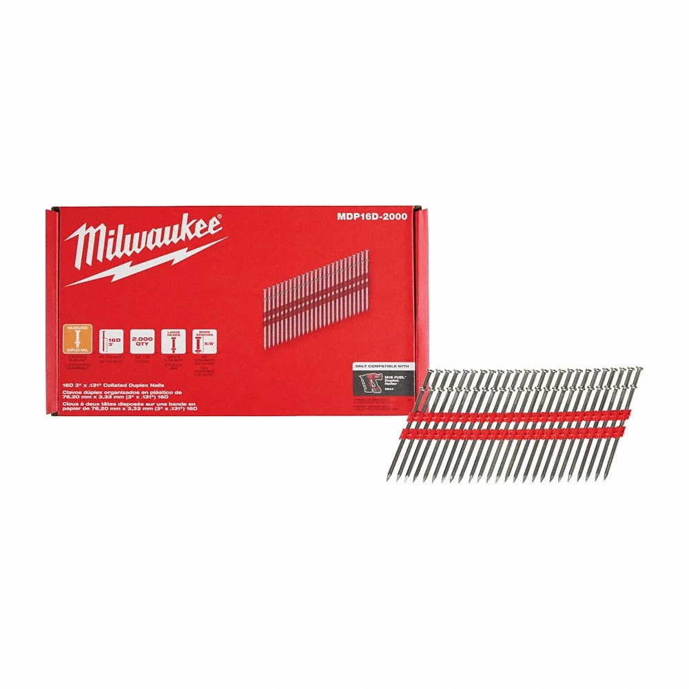 Duplex Nails, Duplex Nails, Flat, Smooth, 3 5/8 Inch Lg, 0.131 Inch Shank Dia, Steel