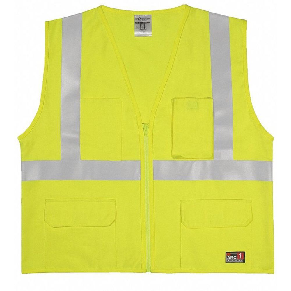 ML KISHIGO GF183-XL Lime with Silver Stripe Flame Resistant Vest, Zipper Closure, XL | CD2MXT 426M15