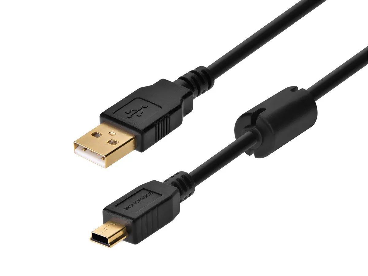 USB Cable, 2.0, 10 ft Cable Length, Black, A Male to 5 Pin B Mini Male