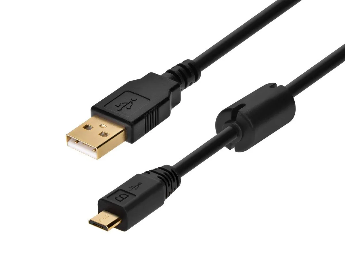 USB Cable, 2.0, 3 ft Cable Length, Black, A Male to 5 Pin B Micro Male