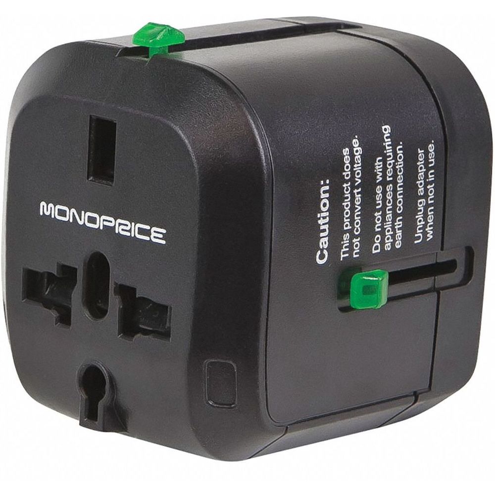 Plug Adapter, Converts From Universal, 830 Watts, 110 VAC, Black