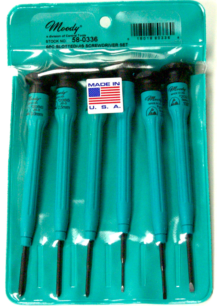 MOODY TOOL 58-0336 Screwdriver Set, 6 Pc. Slotted/Jis, 6 Complete Drivers | CE2GQQ