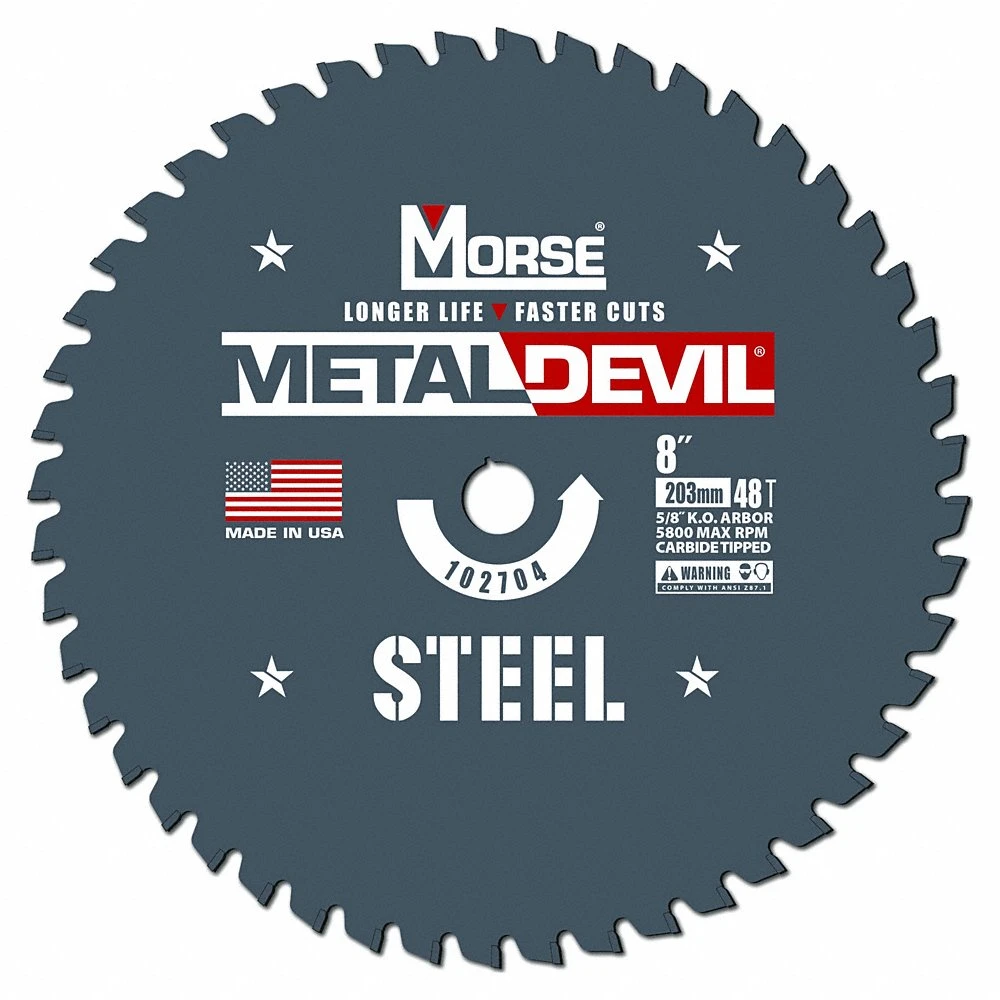 Circular Saw Blade, 8 Inch Dia, 48 Teeth, 0.08 Inch Cut Wd, 5/8 Inch Arbor Size, Carbide