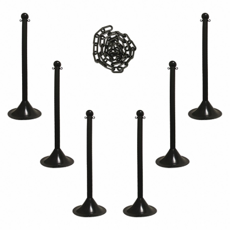 MR. CHAIN 71003-6 Barrier Post Kit, Outdoor or Indoor, 2 Inch Post Dia, 41 Inch Height, Plastic, 6 Pack | CT3WVV 490Z81