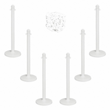 MR. CHAIN 71101-6 Barrier Post Kit, Outdoor or Indoor, 2 1/2 Inch Post Dia, 40 Inch Height, White, Plastic | CT3WVT 490Z85