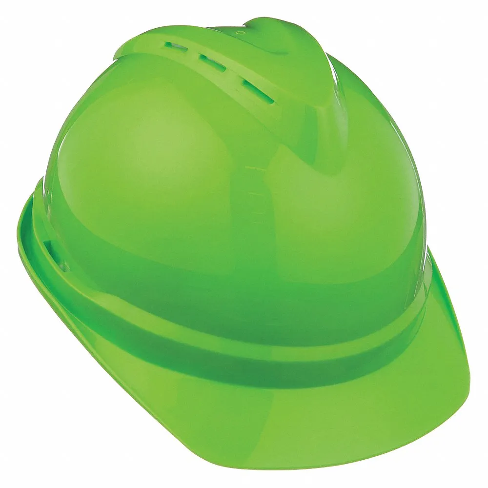 Hard Hat, Hi-Visibility Green, No Graphics, Ratchet, Polyethylene, Side-Slots