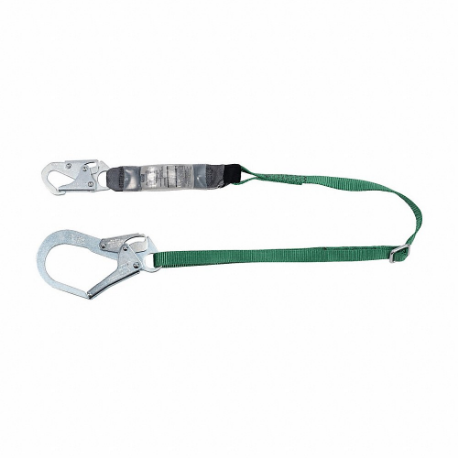 Shock-Absorbing Lanyard, Shock Pack, Steel Rebar Hook, Steel Snap Hook, 310 Lb Capacity