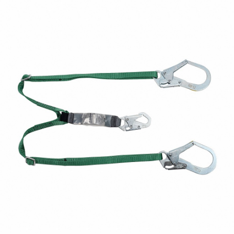 Shock-Absorbing Lanyard, Shock Pack, Steel Rebar Hook, Steel Snap Hook, 310 Lb Capacity