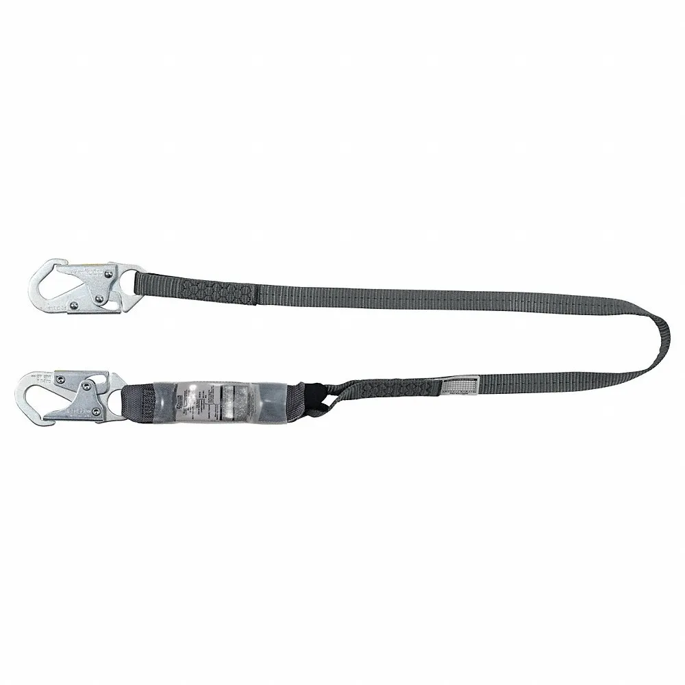 Energy-Absorbing Lanyard, Small Snap Hook, Fixed, Single, 4 ft. Length, ANSI