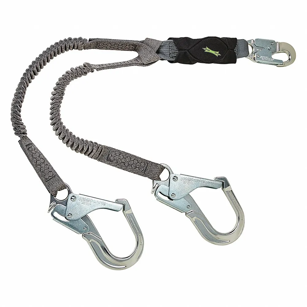 Shock-Absorbing Lanyard, Shock Pack, Aluminum Rebar Hook, Aluminum Snap Hook