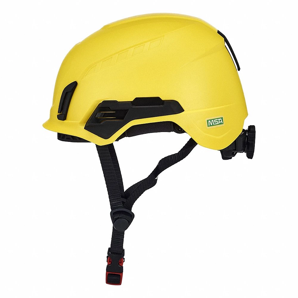 Safety Helmet, Yellow, No Graphics, Ratchet 4-Point, ABS, Side-Slots