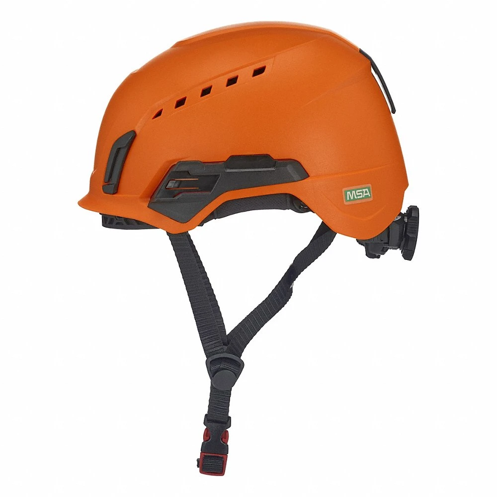 Safety Helmet, Orange, No Graphics, Ratchet 4-Point, ABS, Headlamp Mount/Side-Slots