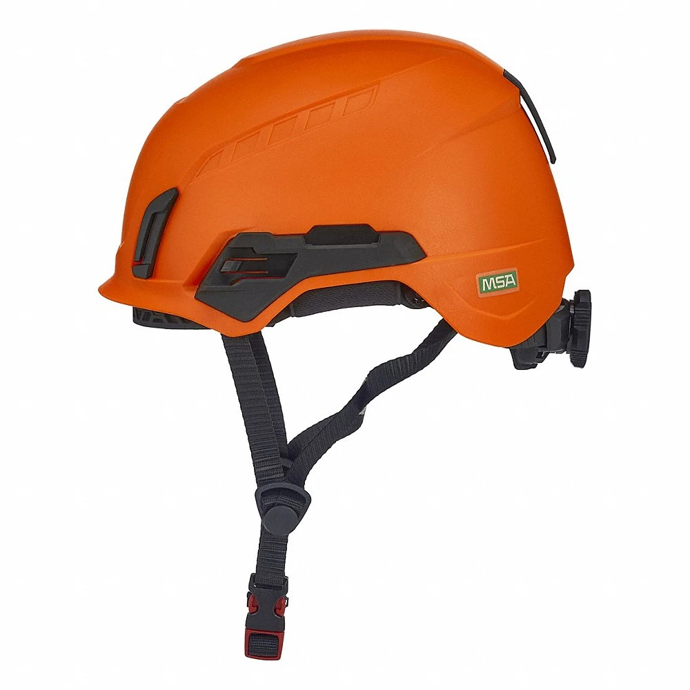 Safety Helmet, Orange, No Graphics, Ratchet 4-Point, ABS, Headlamp Mount/Side-Slots