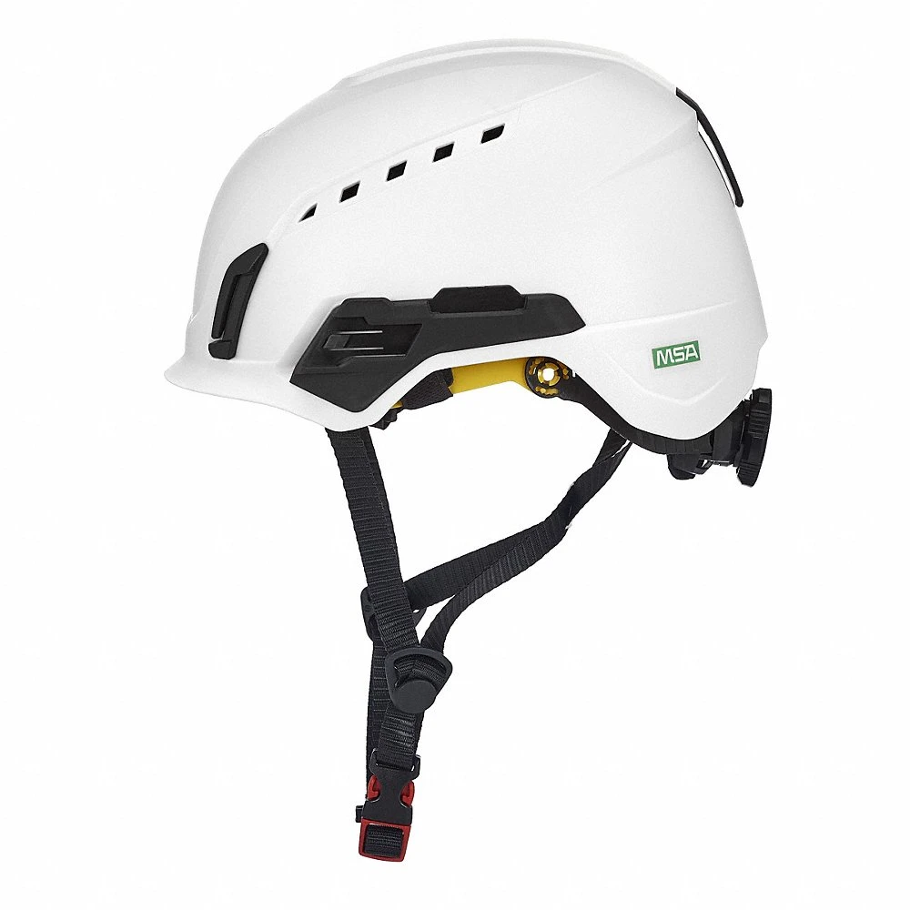 Safety Helmet, White, No Graphics, Ratchet 4-Point, ABS, Side-Slots