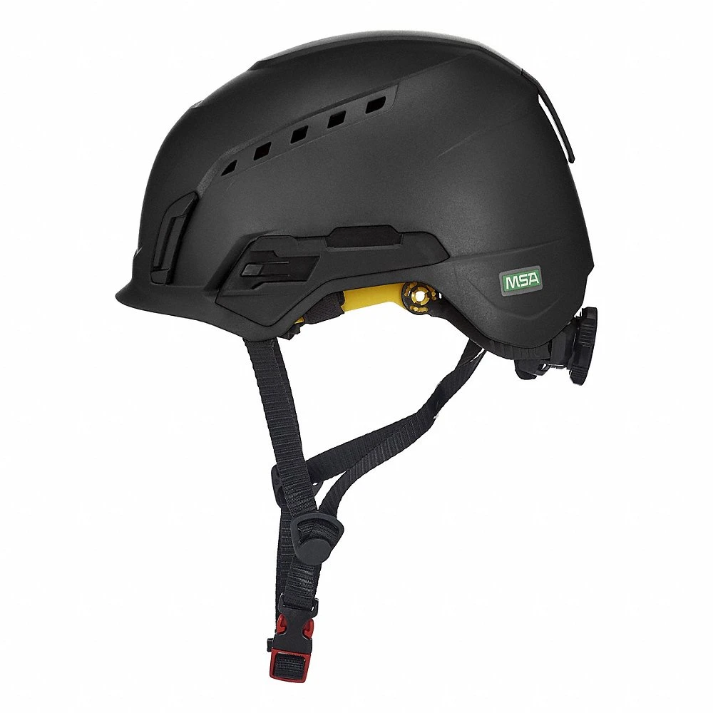 Safety Helmet, Black, No Graphics, Ratchet 4-Point, ABS, Headlamp Mount/Side-Slots