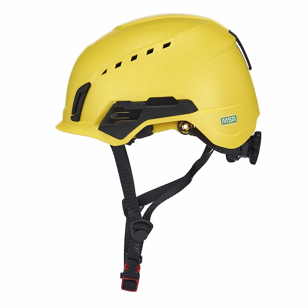 Safety Helmet, Yellow, No Graphics, Ratchet 4-Point, ABS, Side-Slots