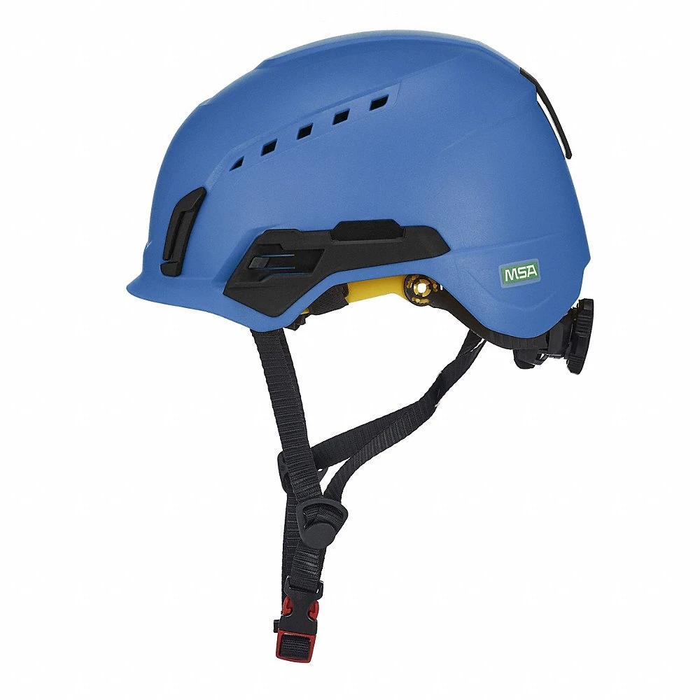 Safety Helmet, Blue, No Graphics, Ratchet 4-Point, ABS, Headlamp Mount/Side-Slots