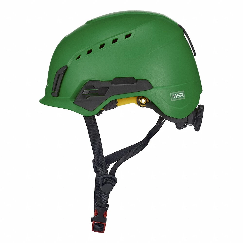 Safety Helmet, Green, No Graphics, Ratchet 4-Point, ABS, Headlamp Mount/Side-Slots
