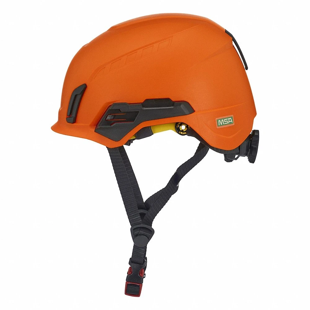 Safety Helmet, Orange, No Graphics, Ratchet 4-Point, ABS, Headlamp Mount/Side-Slots
