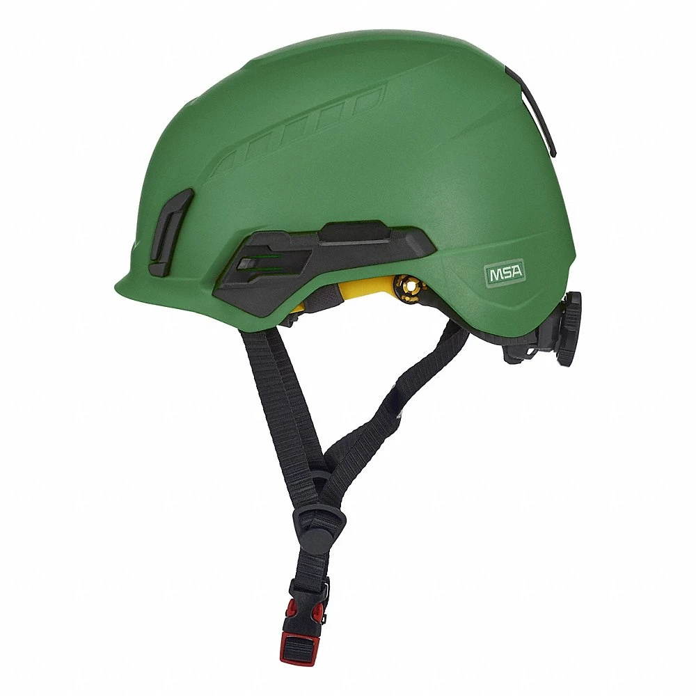 Safety Helmet, Green, No Graphics, Ratchet 4-Point, ABS, Headlamp Mount/Side-Slots