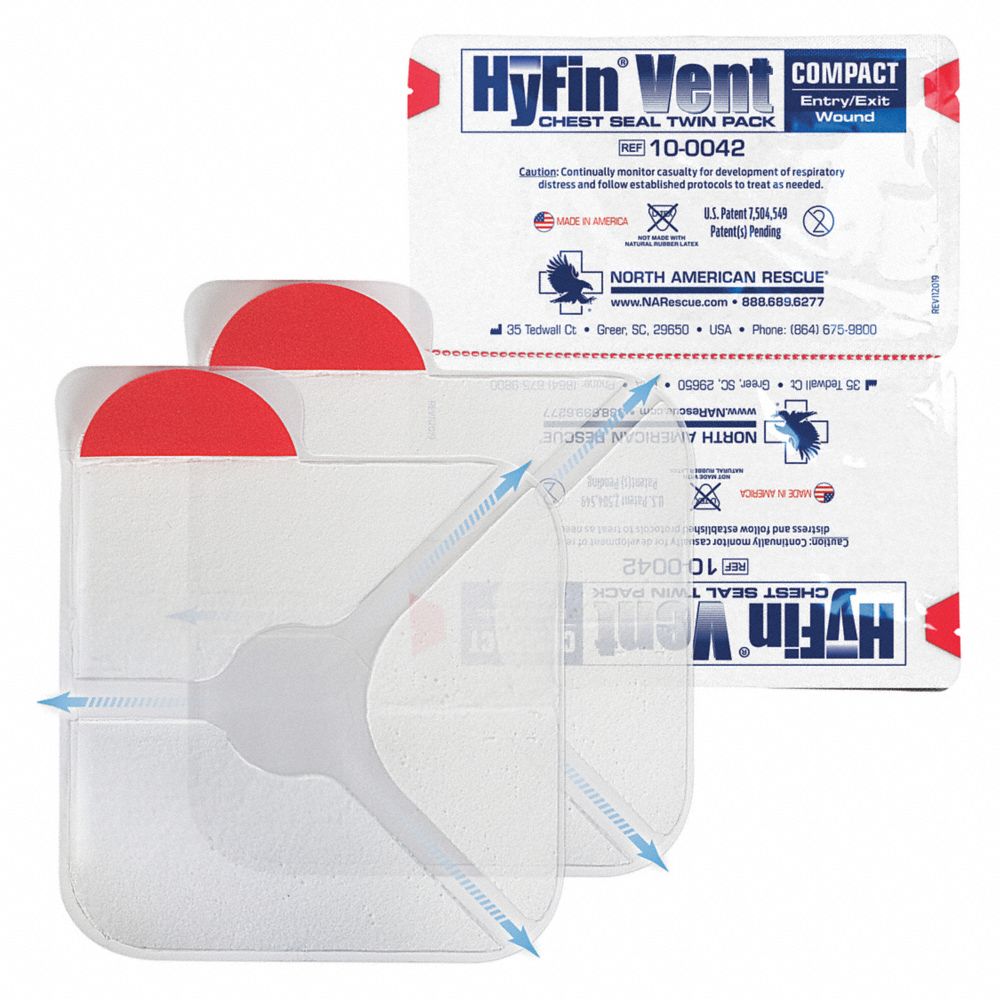 Vented Chest Seal Pad, Pouch, Sterile, Plastic