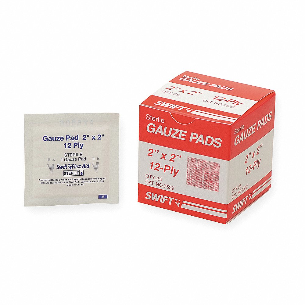 Gauze Pad, Sterile, White, Bulk, 2 In Wd, 2 In Lg