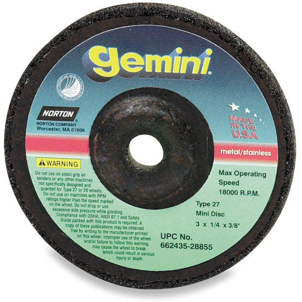 NORTON ABRASIVES 66252842017 Depressed Center Wheel, Aluminium Oxide, Type 27, 5/8" Arbor | AX3NFX 5A863