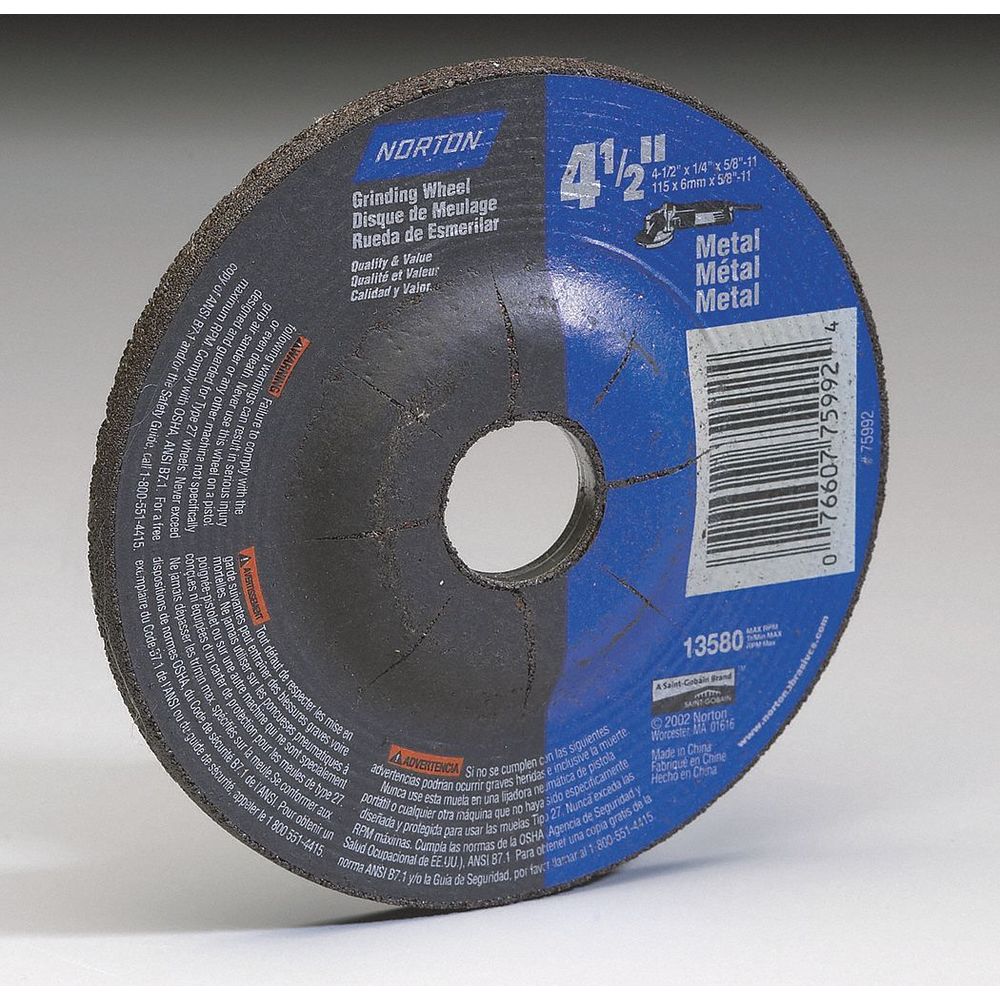 NORTON ABRASIVES 66252843607 Depressed Center Wheels, 7/8 Inch Arbor, 1/4 Inch Thick, 13, 580 Max. RPM | CD3XNV 6PH27