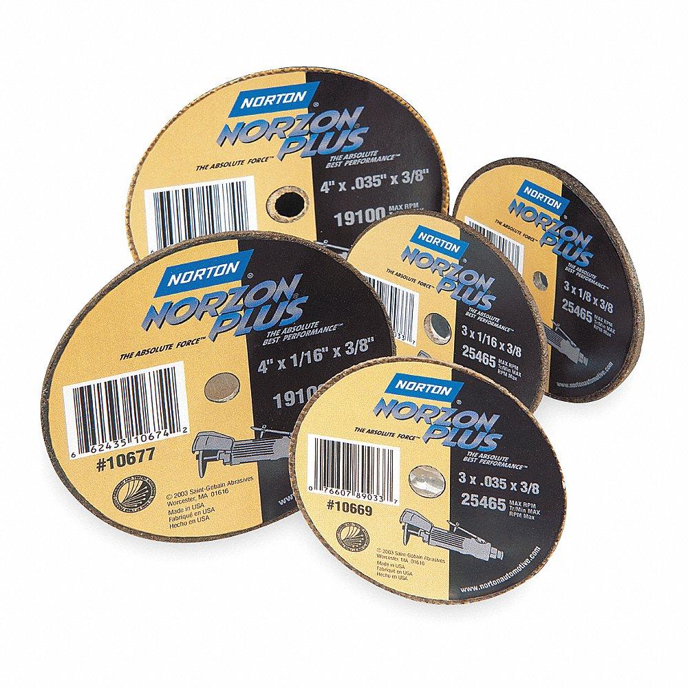 NORTON ABRASIVES 66243510671 Abrasive Cut-Off Wheel, 3 Inch Wheel Dia., Ceramic, 3/8 Inch Hole Size | CH9NBX 1PYA8